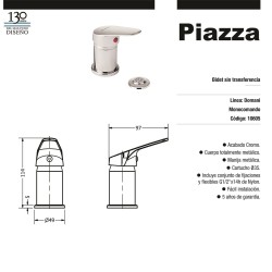 GRIFERIA DOMANI MONOCOMANDO BIDET SIN TRANSFERENCIA (10605)