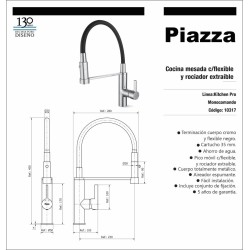 GRIFERIA KITCHEN PRO COCINA MESADA C/FLEXIBLE Y ROCIADOR EXTRAIBLE (10317)